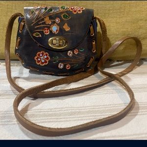 Mini Handmade Peruvian Tooled Leather Cross Body Purse